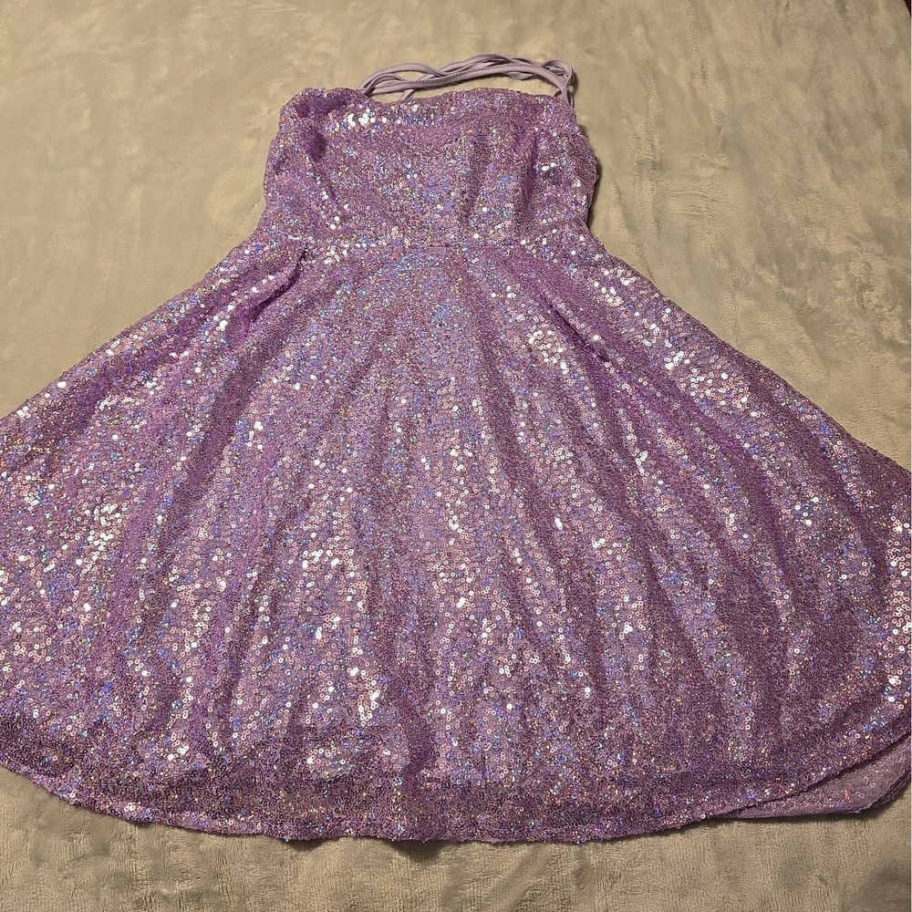 Purple Glitter Mini Dress Size Med Homecoming Party Club Prom Formal Wedding Bow